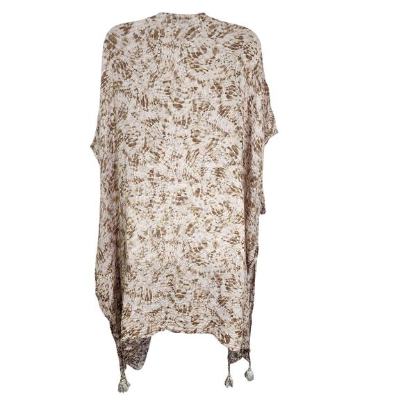 Nordstrom Kimono Cardigan One Size Ivory Sand Waverly Tassel Wrap 100% Viscose - Picture 2 of 12